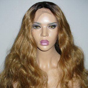 Lace front long wavy golden blonde ombre